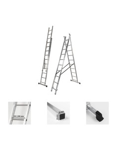 Escalera Aluminio 2 Tramos 9+9 Peldaños. Plegable, Antideslizante, Resistente 2