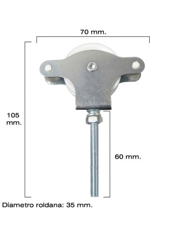 Polea Tendedero Wolfpack Zincado 60 mm. Roldana Plástico con Tornillo