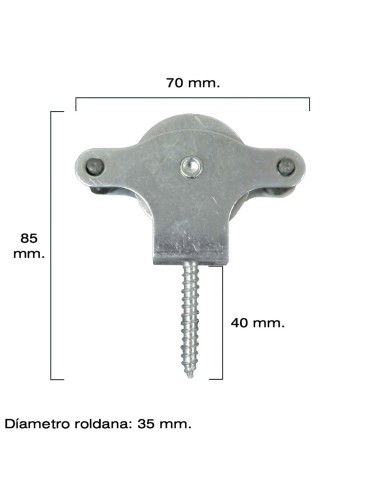 Polea Tendedero Wolfpack Zincado 40 mm. Roldana Metal con Tirafondo