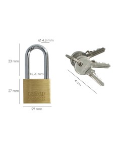 Candado Laton Arco Largo Llaves Iguales 30 mm. Nº2 2