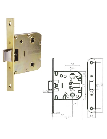 Picaporte Wolfpack 2000- 50 Hierro Latonado Canto Cuadrado