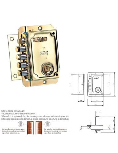 Cerradura Fac S 90 Dorada Izquierda