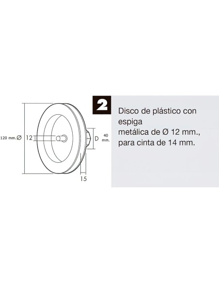 Disco Persiana Plastico Espiga Metalica 120x40 mm. Cinta 14 mm.