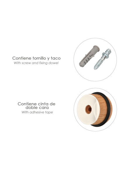 Tope Puerta Atornillable Adhesivo Madera Redondo Roble Claro