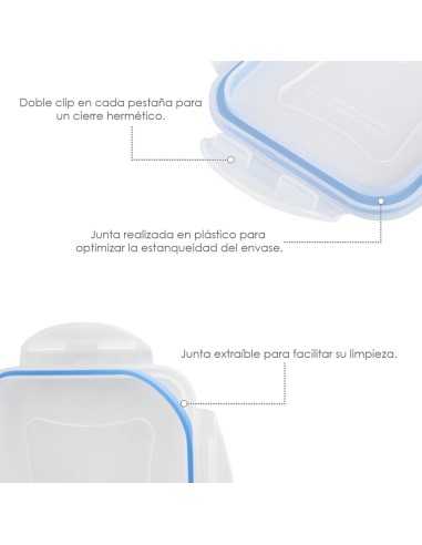 Recipiente Hermetico Plastico Rectangular 2.500 ml. 25x18x8.5 (Alt.) cm.