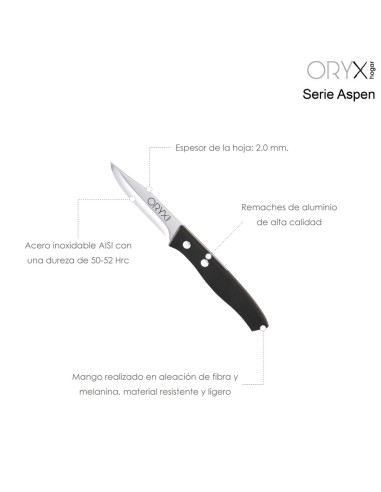 Cuchillo Aspen Mondador Hoja Acero Inoxidable 8 cm. Negro