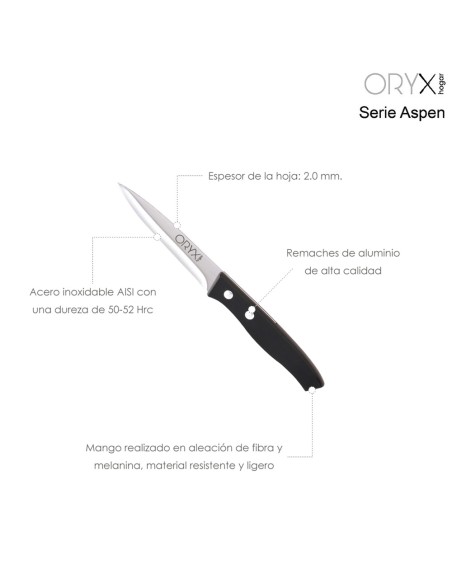 Cuchillo Aspen Patatero Hoja Acero Inoxidable 10 cm. Negro