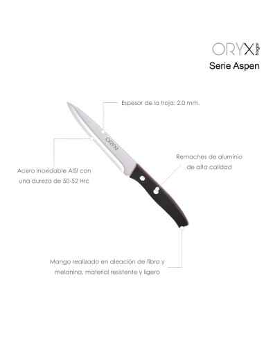 Cuchillo Aspen Verduras Hoja Acero Inoxidable 15 cm. Negro