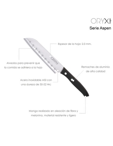 Cuchillo Aspen Santoku Hoja Acero Inoxidable 17 cm. Negro