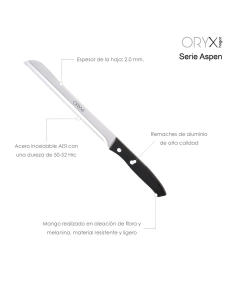 Cuchillo Aspen Panero Hoja Acero Inoxidable 19 cm. Negro