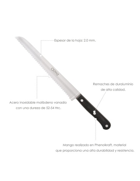 Cuchillo Grenoble Panero Hoja Acero Inoxidable 20 cm. Negro