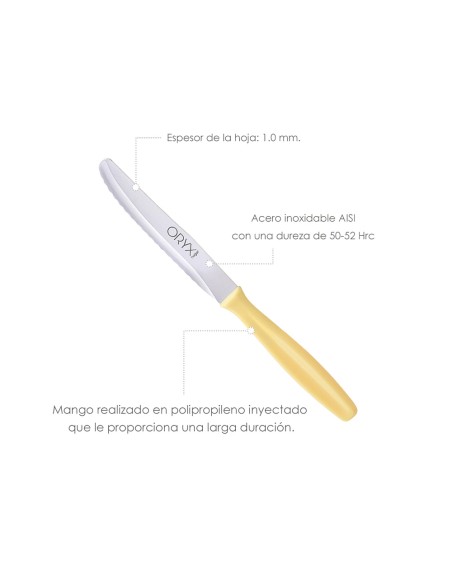 Cuchillo Mesa Etna Hoja Sierra Acero Inoxidable 10 cm. Amarillo (Blister 6 piezas)