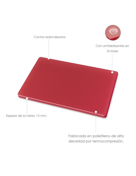 Tabla Cortar Polietileno 30x20x1,5 cm. Color Rojo