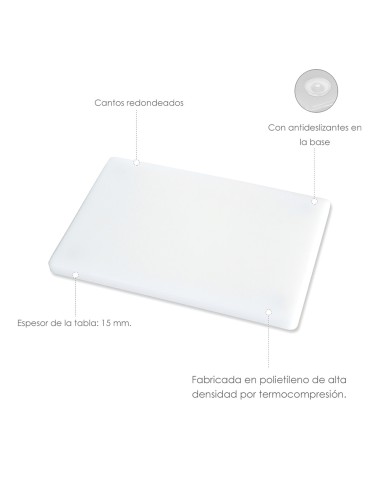 Tabla Cortar Polietileno 30x20x1,5 cm. Color Blanco