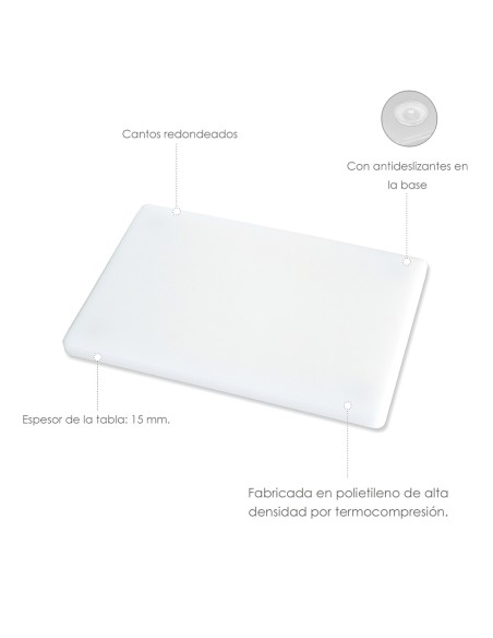 Tabla Cortar Polietileno 30x20x1,5 cm. Color Blanco