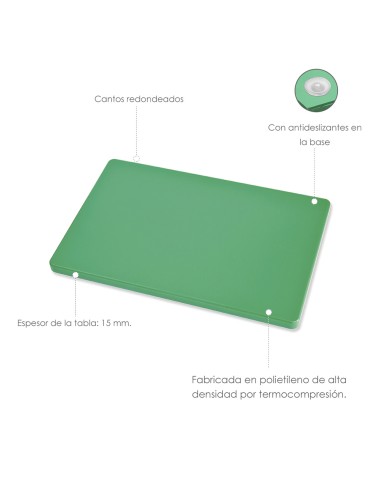 Tabla Cortar Polietileno 30x20x1,5 cm. Color Verde