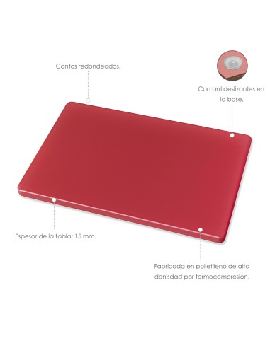 Tabla Cortar Polietileno 35x25x1,5 cm. Color Rojo