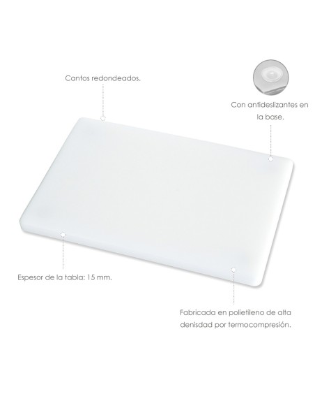 Tabla Cortar Polietileno 35x25x1,5 cm. Color Blanco
