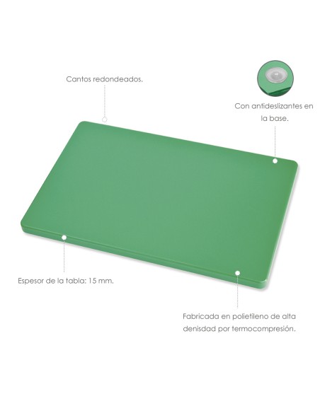Tabla Cortar Polietileno 35x25x1,5 cm. Color Verde