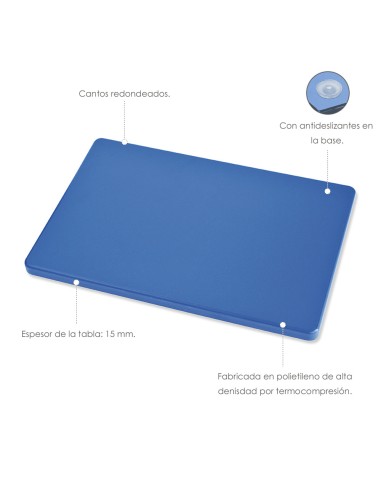 Tabla Cortar Polietileno 35x25x1,5 cm. Color Azul