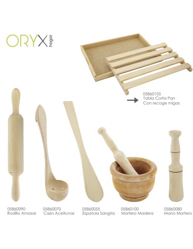 Tabla Corta Pan Madera Con Recoge Migas Oryx 32 x 22 cm.
