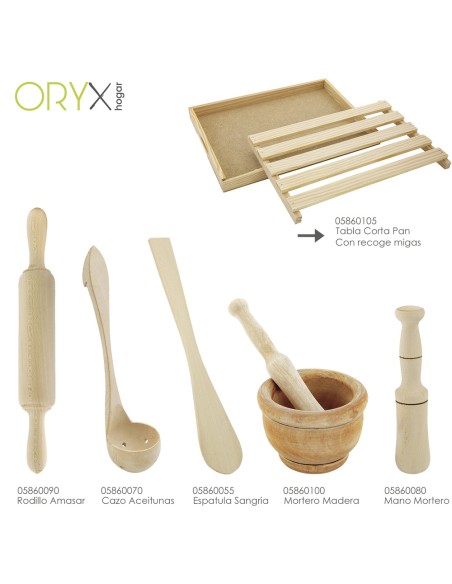 Tabla Corta Pan Madera Con Recoge Migas Oryx 32 x 22 cm.