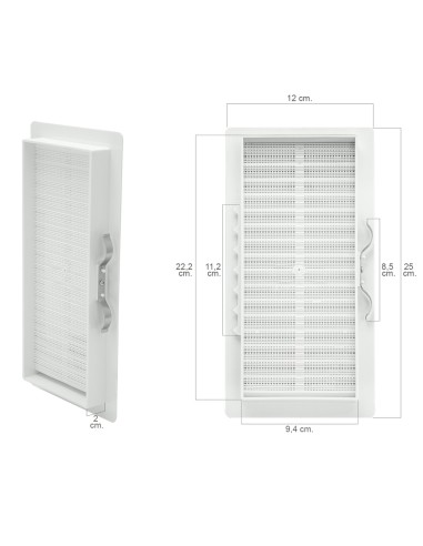 Rejilla Plastico Empotrar Con Malla Posterior 25x12 cm.