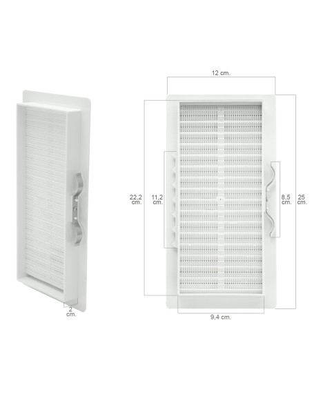 Rejilla Plastico Empotrar Con Malla Posterior 25x12 cm.