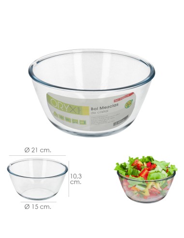 Bol De Cristal, Ideal Para Mezclas. 2.0 Litros. Libre BPA, Cristal De Borosilicato.Ensaladas, Postres, Cocina, Resposteria