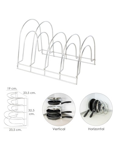 Soporte Vertical 5 Niveles Para Sartenes, Tapaderas, Acero Cromado