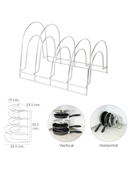 Soporte Vertical 5 Niveles Para Sartenes, Tapaderas, Acero Cromado
