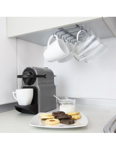 Colgador Tazas, Soporte Cocina Bajo Mueble, Acero Cuelgatazas para 10 tazas