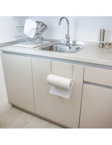Colgador Portarrollos Papel Cocina, Acero Para Puertas, Encimeras, Muebles. 32,5x18x10 cm.