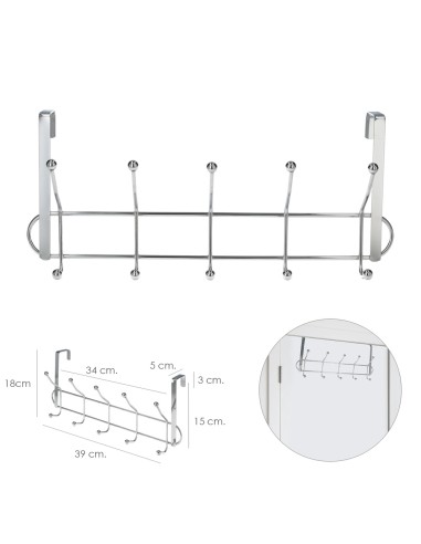 Perchero Cromado Colgante Para Puerta 5/10 Ganchos. Terminacion Metalica.