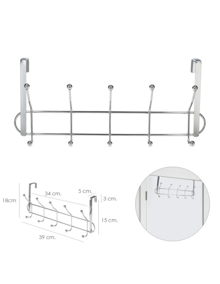 Perchero Cromado Colgante Para Puerta 5/10 Ganchos. Terminacion Metalica.