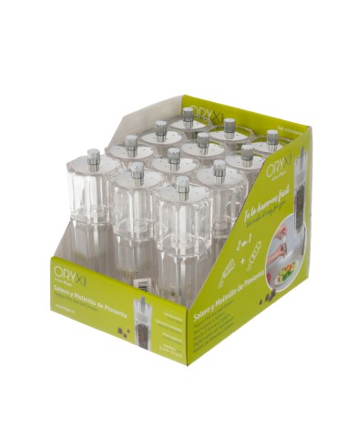 Salero / Molinillo Pimienta Acrílico 2 en 1 Salero Pimentero Ajustable Ø 4,5 x 16 cm