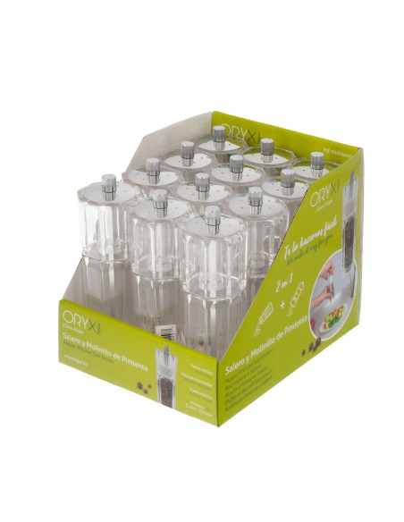 Salero / Molinillo Pimienta Acrílico 2 en 1 Salero Pimentero Ajustable Ø 4,5 x 16 cm