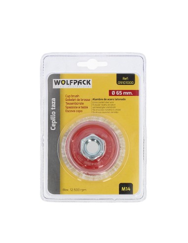 Cepillo Taza Con Alambre De Acero Latonado Rosca M14, Ø 65 mm. Alambre de Ø 0,30 mm.