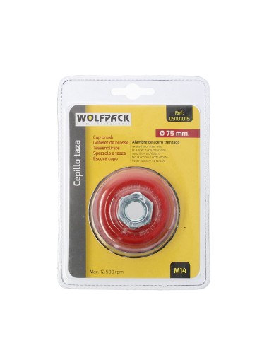 Cepillo Taza Con Alambre De Acero Trenzado Rosca M14, Ø 75 mm. Alambre de Ø 0,50 mm.
