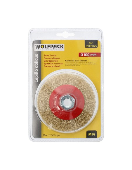 Cepillo Oblicuo Con Alambre De Acero Latonado Rosca M14, Ø 100 mm. Alambre de Ø 0,30 mm.