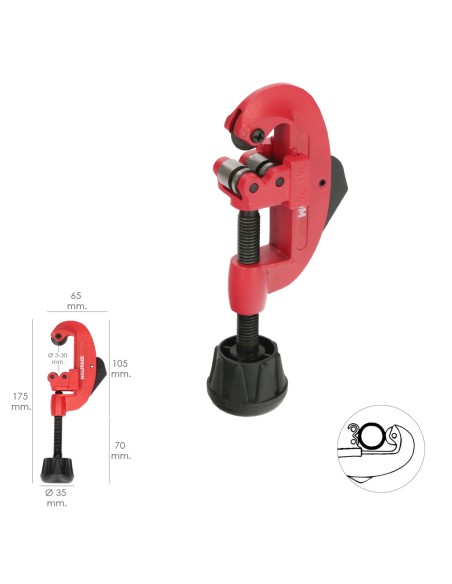 Cortador De Tubos De Ø 3 A 30 mm. Cuerpo Realizado en Aluminio y Rodel en Acero Templado.