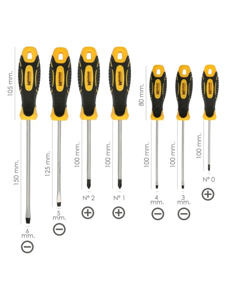 Juego Destornilladores Acero Cromo Vanadio 7 Piezas Con Mango Bimaterial
