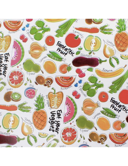Mantel Hule Rectangular Frutas Fantasia Impermeable Antimanchas PVC 140x250 cm. Recortable Uso Interior y Exterior