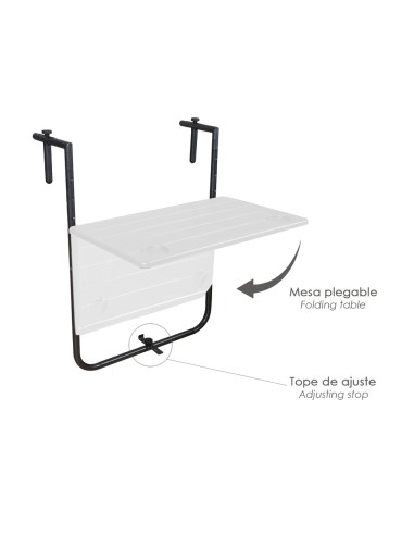 Mesa Plegable Colgante Para Balcones / Terrazas 36x60 cm. Altura Regulable