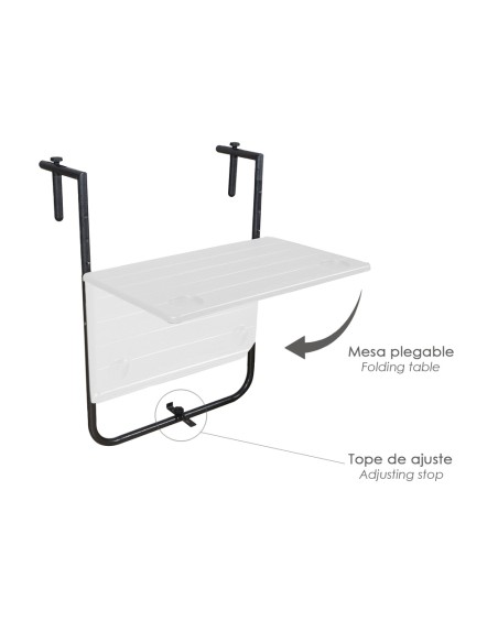 Mesa Plegable Colgante Para Balcones / Terrazas 36x60 cm. Altura Regulable