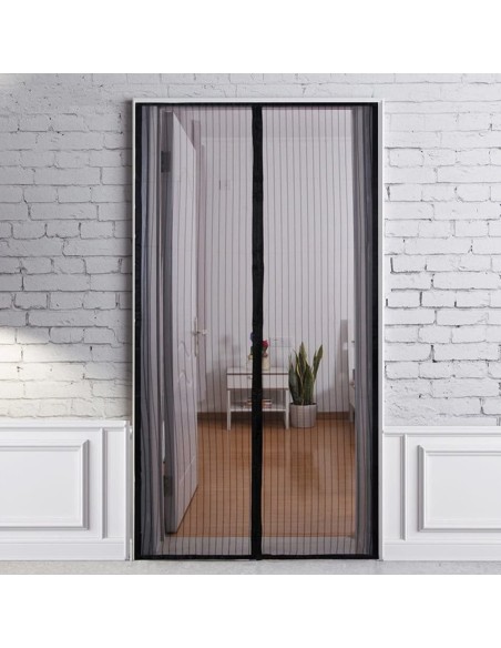 Cortina Mosquitera Para Puertas Con Cierre Central Magnetico Automatico 120 x 240 (Alt.) cm. Color Negro.