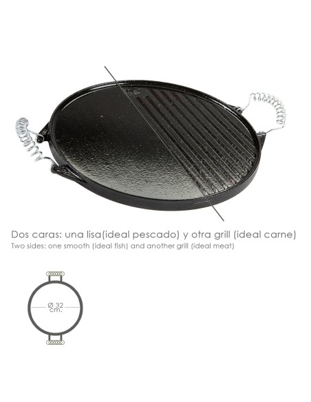 Plancha Hierro Fundido Esmaltada Redonda Ø 32 cm.