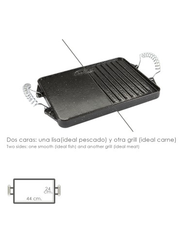 Plancha Hierro Fundido Esmaltada Rectangular 24 x 44 cm.