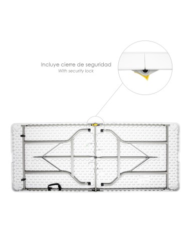 Mesa Plegable Rectangular HDPE Multifuncional, Portatil, Resistente,Multiusos 180x74x74 cm. Color Blanco