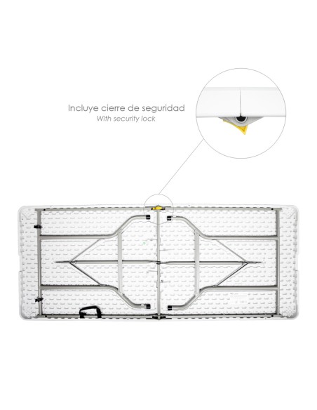 Mesa Plegable Rectangular HDPE Multifuncional, Portatil, Resistente,Multiusos 180x74x74 cm. Color Blanco